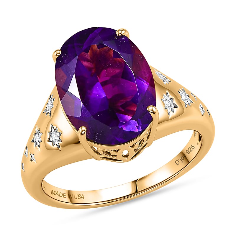 D'Joy Premium Moroccan Amethyst and Diamond 5.60 ctw Starlit Palace Ring in 18K Vermeil Yellow Gold Over Sterling Silver (Size 6.0)