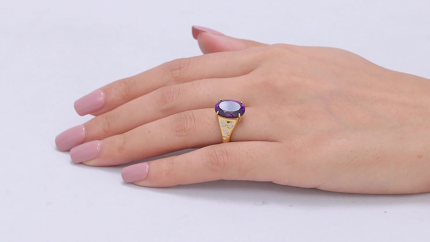D'Joy Premium Moroccan Amethyst, Diamond Starlit Palace Ring in 18K Vermeil YG Over Sterling Silver (Size 10.0) 5.60 ctw