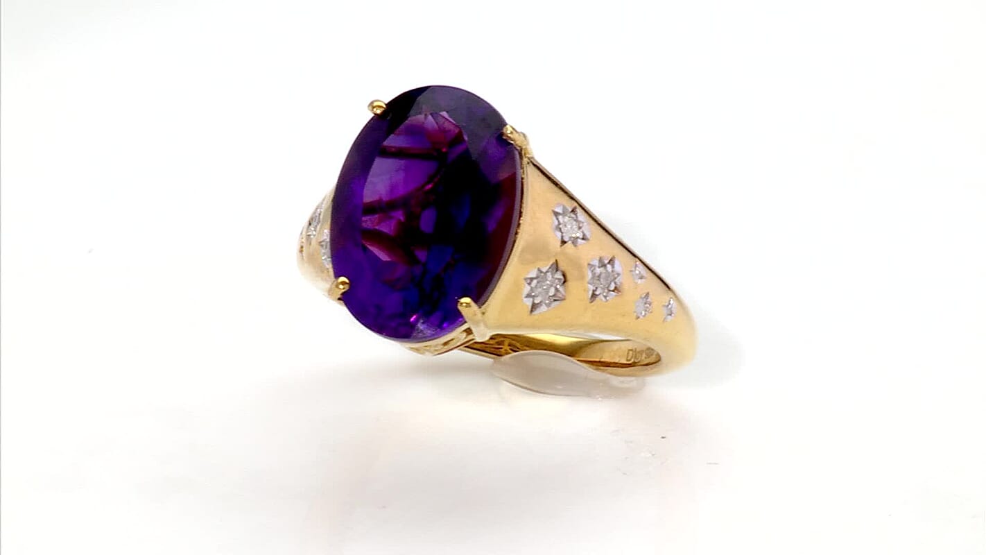 D'Joy Premium Moroccan Amethyst, Diamond Starlit Palace Ring in 18K Vermeil YG Over Sterling Silver (Size 10.0) 5.60 ctw