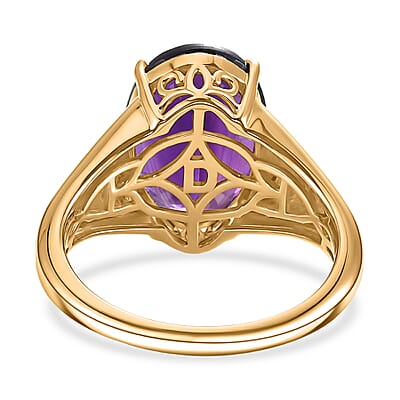 D'Joy Premium Moroccan Amethyst and Diamond 5.60 ctw Starlit Palace Ring in 18K Vermeil Yellow Gold Over Sterling Silver (Size 6.0)