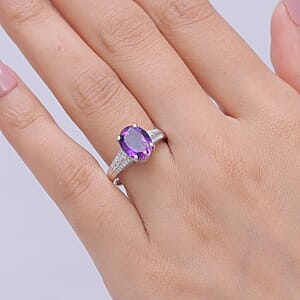D'Joy Premium Moroccan Amethyst and Moissanite 2.60 ctw Royal Frame Ring in Rhodium Over Sterling Silver (Size 10.0)