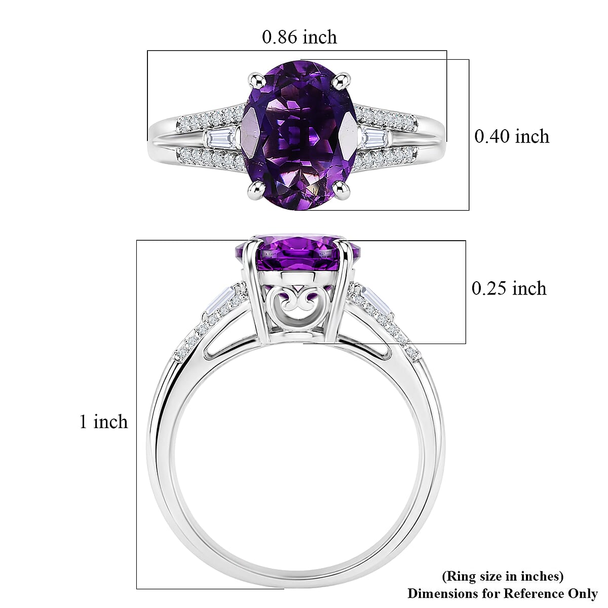 D'Joy Premium Moroccan Amethyst and Moissanite 2.60 ctw Royal Frame Ring in Rhodium Over Sterling Silver (Size 10.0) image number 5