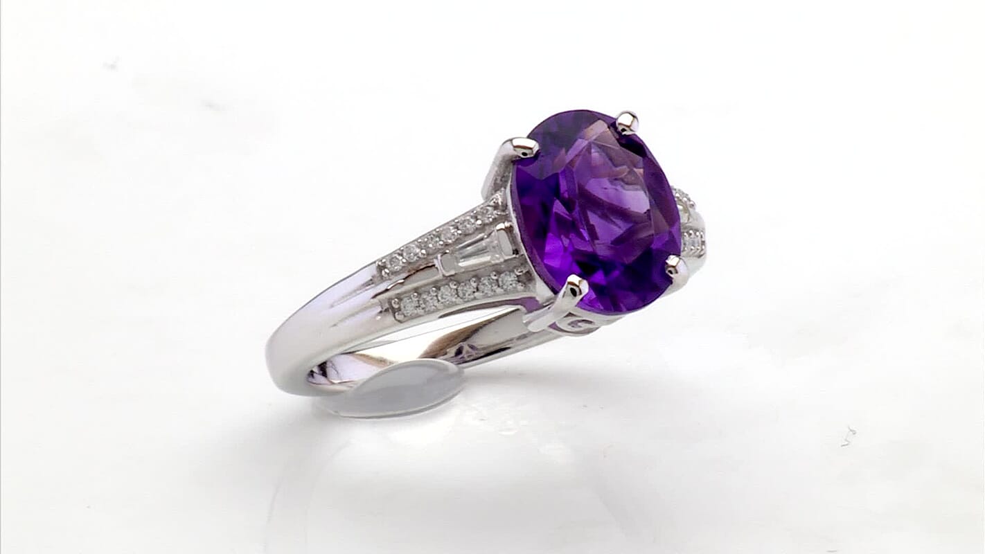 D'Joy Premium Moroccan Amethyst, Moissanite Royal Frame Ring in Rhodium Over Sterling Silver (Size 10.0) 2.60 ctw