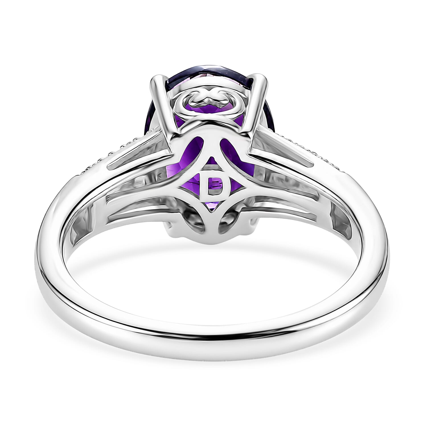 D'Joy Premium Moroccan Amethyst and Moissanite 2.60 ctw Royal Frame Ring in Rhodium Over Sterling Silver (Size 6.0)