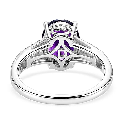D'Joy Premium Moroccan Amethyst and Moissanite 2.60 ctw Royal Frame Ring in Rhodium Over Sterling Silver (Size 6.0)