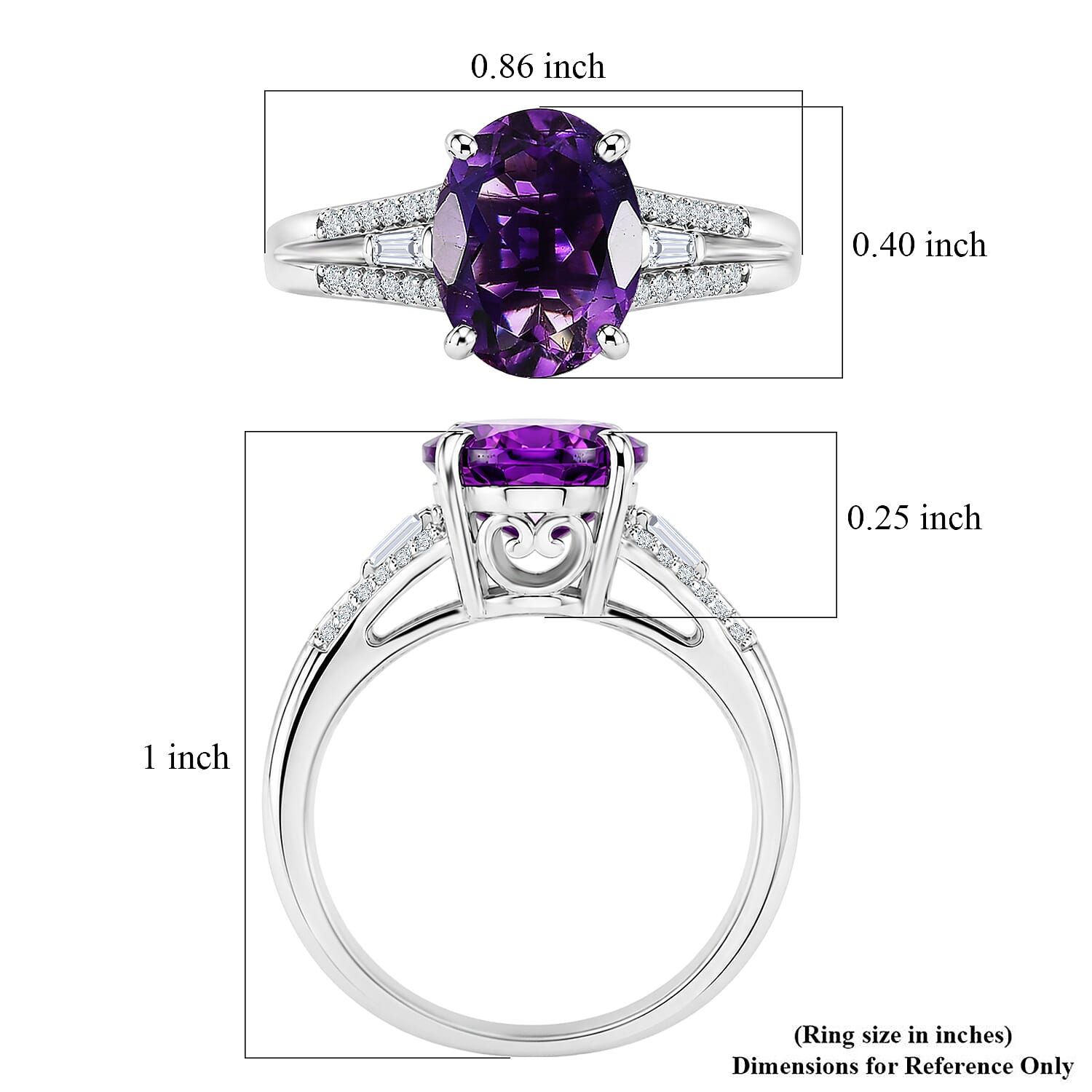 D'Joy Premium Moroccan Amethyst and Moissanite 2.60 ctw Royal Frame Ring in Rhodium Over Sterling Silver (Size 6.0)
