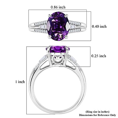 D'Joy Premium Moroccan Amethyst and Moissanite 2.60 ctw Royal Frame Ring in Rhodium Over Sterling Silver (Size 6.0)