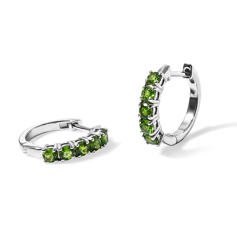 D'Joy Chrome Diopside 1.20 ctw Hoop Earrings in Rhodium Over Sterling Silver