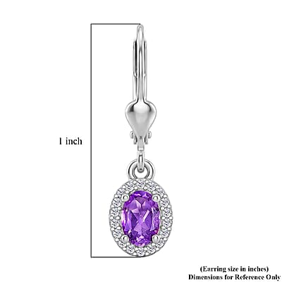 D'Joy AAA Moroccan Amethyst and Moissanite 1.00 ctw Regal Halo Earrings in Rhodium Over Sterling Silver
