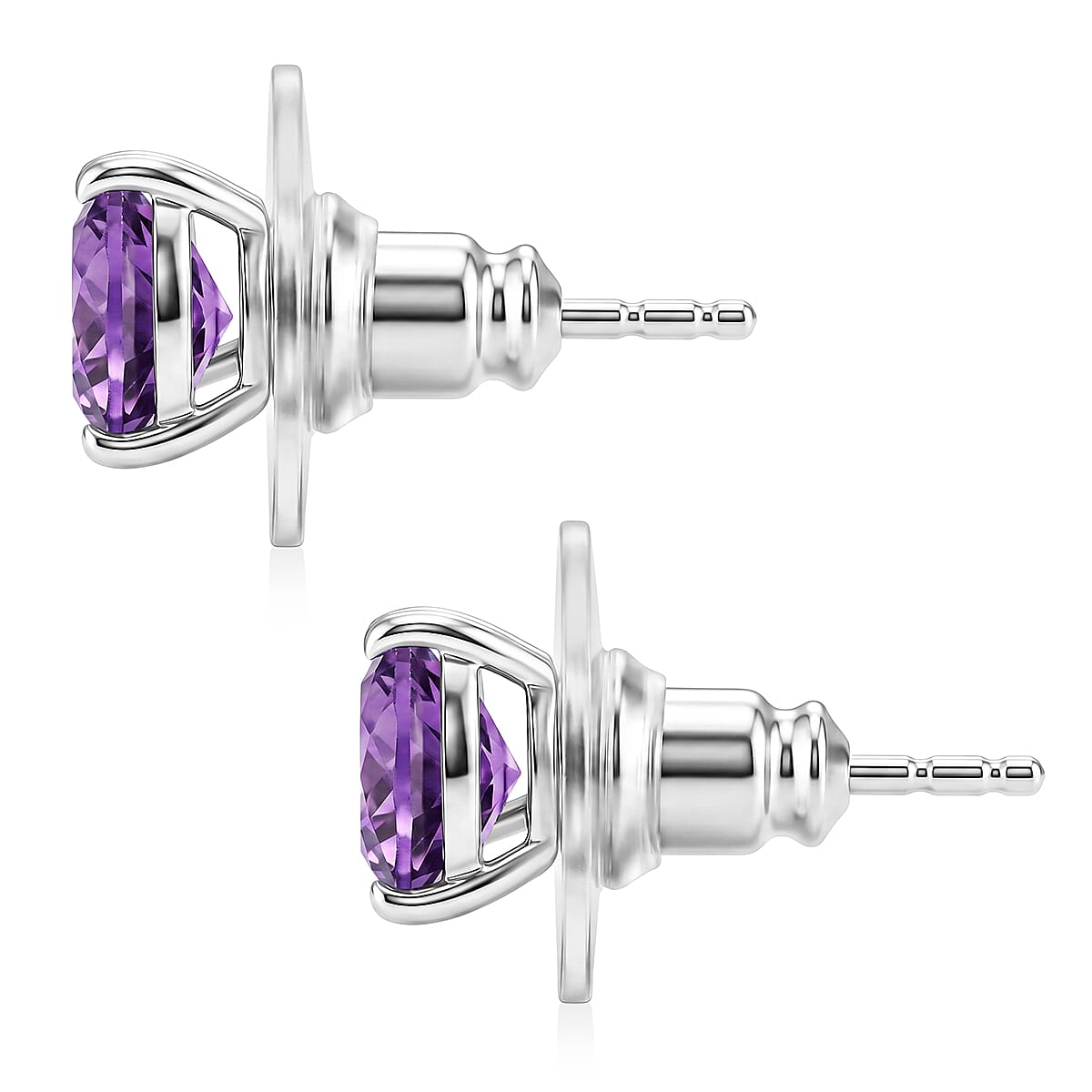 D'Joy AAA Moroccan Amethyst 1.40 ctw Solitaire Stud Earrings in Rhodium Over Sterling Silver