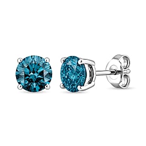 Luxuriant Lab Grown Blue Diamond (IR) SI 1.25 ctw Earrings in Rhodium Over Sterling Silver