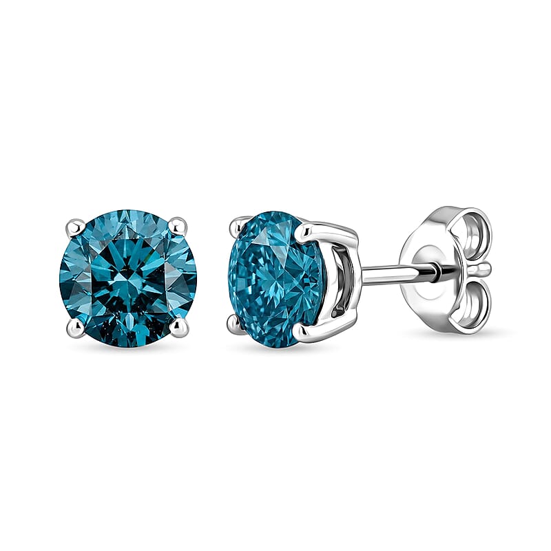 Luxuriant Lab Grown Blue Diamond (IR) SI 1.25 ctw Earrings in Rhodium Over Sterling Silver