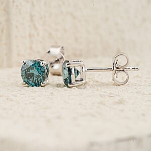 Luxuriant Lab Grown Blue Diamond (IR) SI 1.25 ctw Earrings in Rhodium Over Sterling Silver