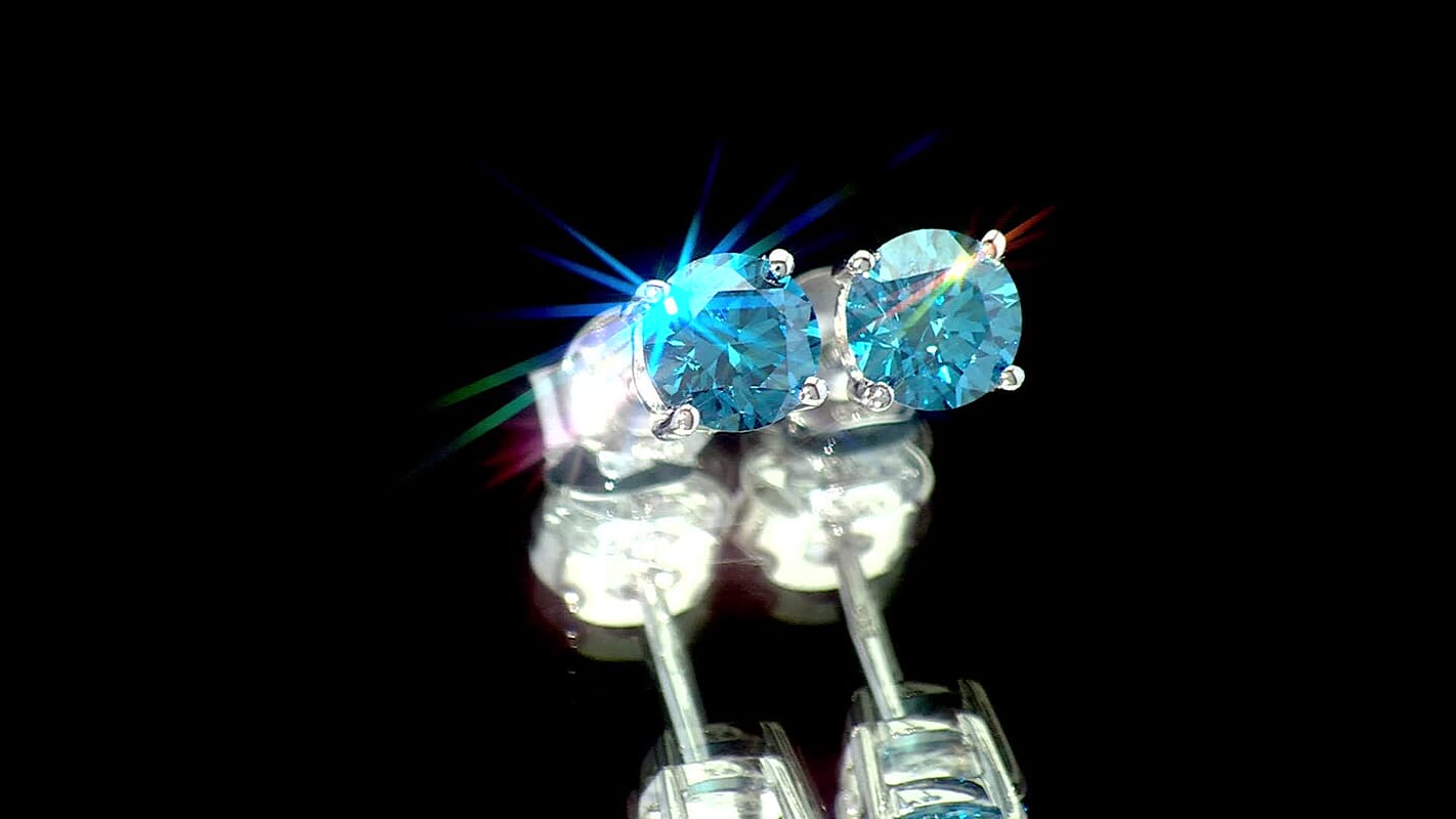 Luxuriant Lab Grown Blue Diamond (IR) SI 1.25 ctw Earrings in Rhodium Over Sterling Silver