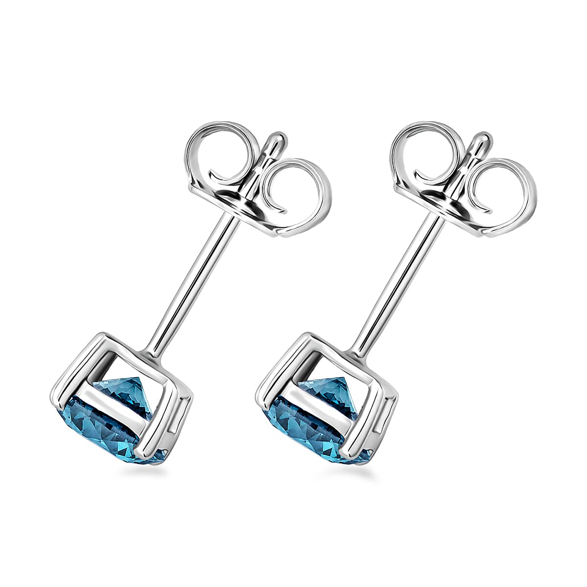 Luxuriant Lab Grown Blue Diamond (IR) SI 1.25 ctw Earrings in Rhodium Over Sterling Silver image number 3