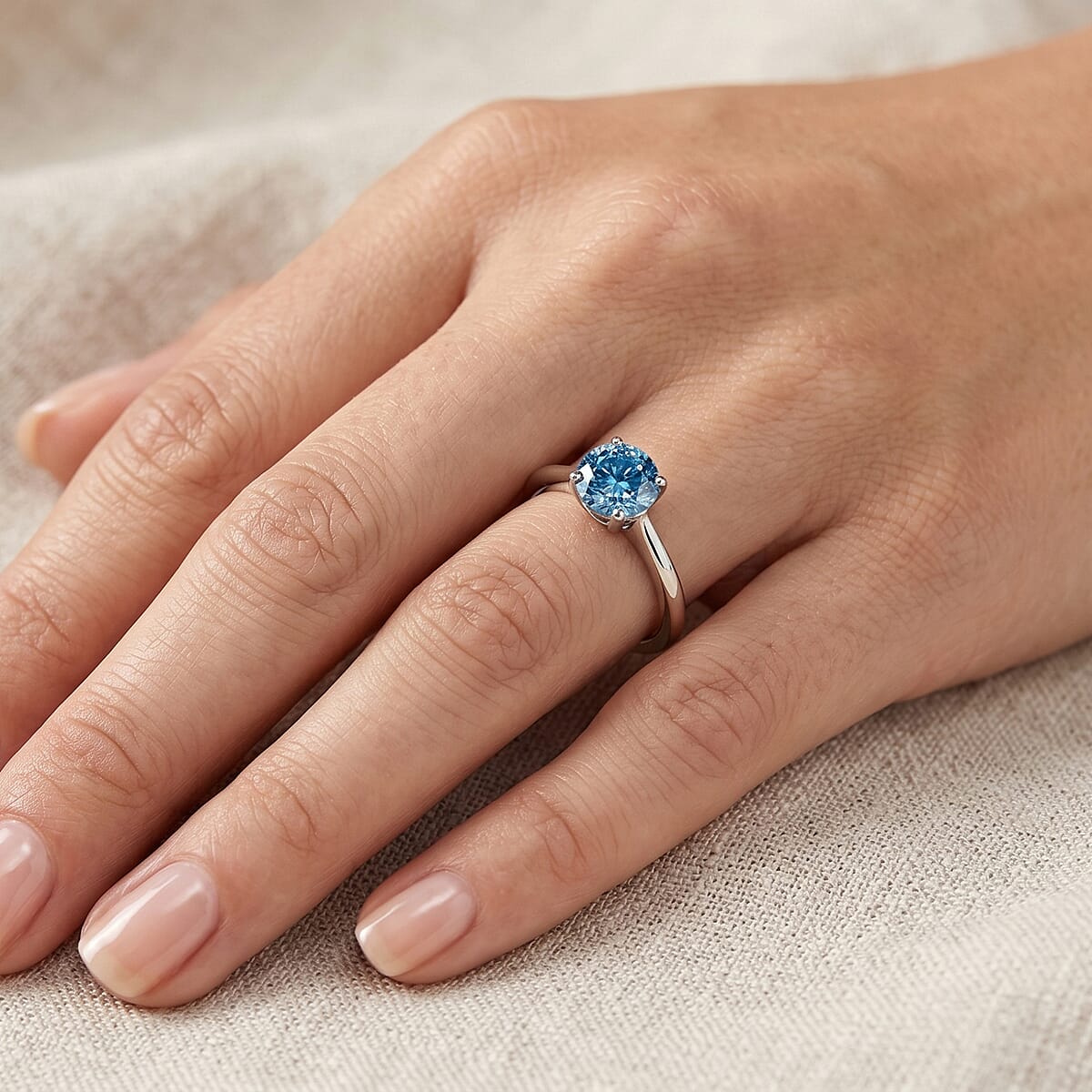 Luxuriant Lab Grown Blue Diamond VS2 - SI 0.55 ctw Ring in Rhodium Over Sterling Silver (Size 8.0) image number 2