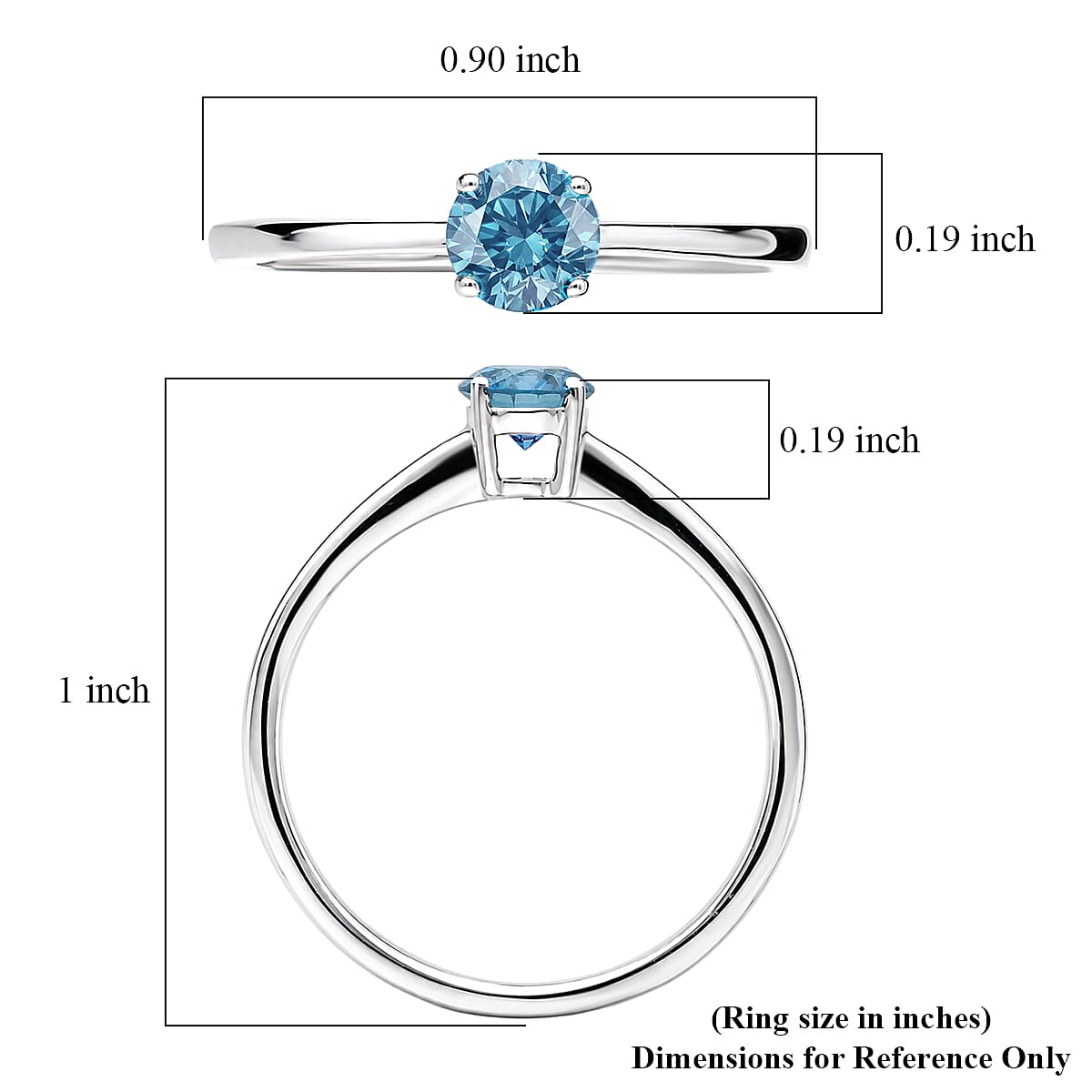 Luxuriant Lab Grown Blue Diamond VS2 - SI 0.55 ctw Ring in Rhodium Over Sterling Silver (Size 8.0) image number 5