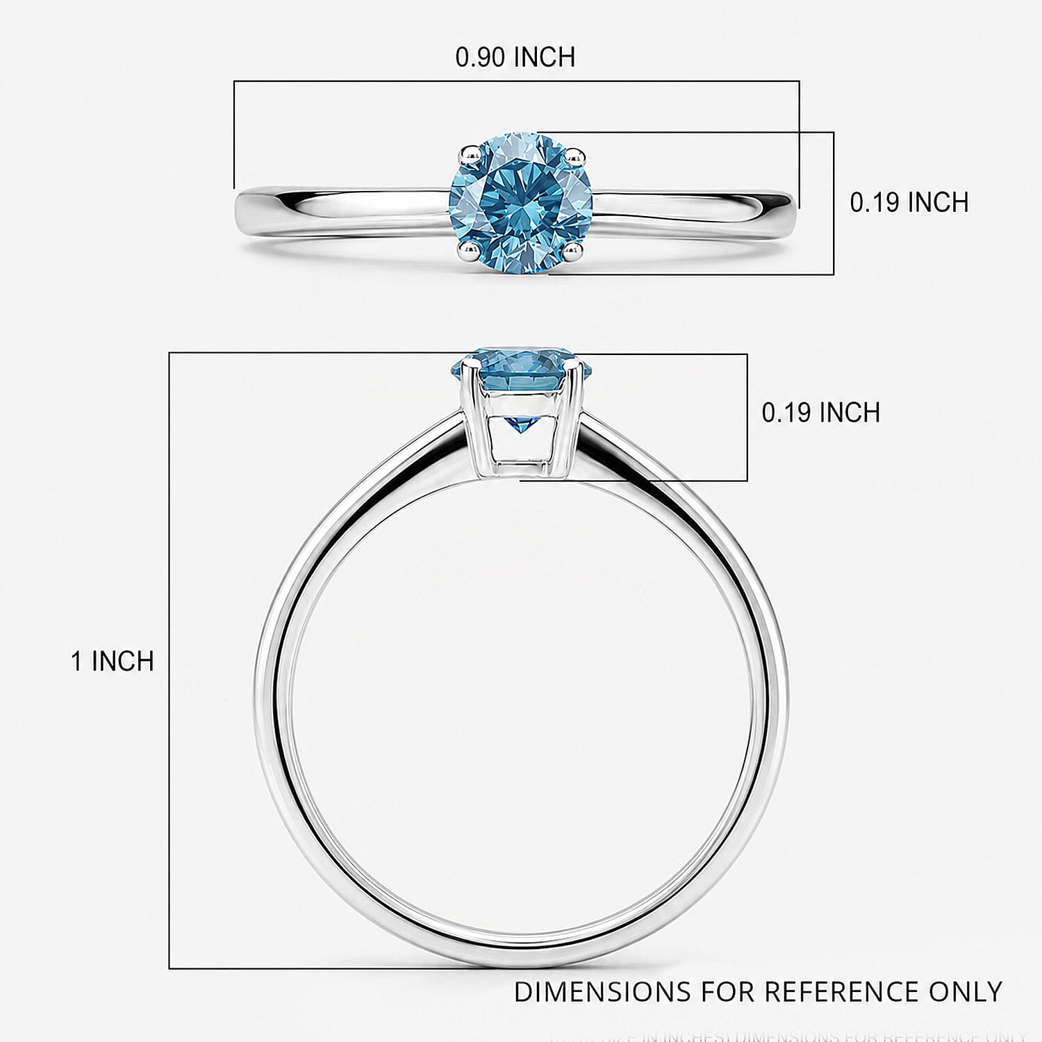 Luxuriant Lab Grown Blue Diamond VS2 - SI 0.55 ctw Ring in Rhodium Over Sterling Silver (Size 8.0)