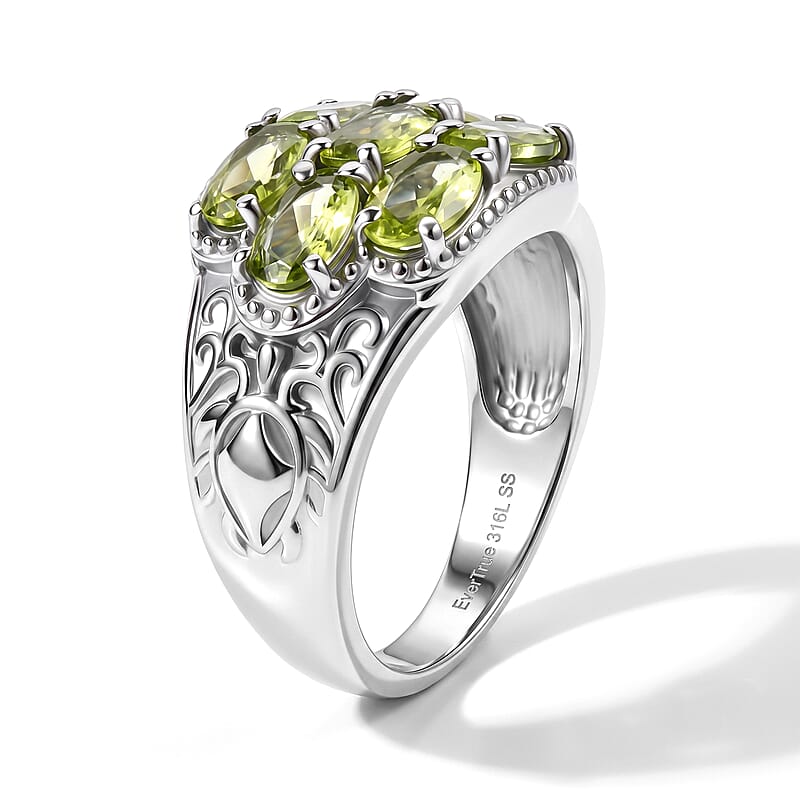 EverTrue Hebei Peridot 3.30 ctw Cluster Ring in Stainless Steel (Size 6.0)