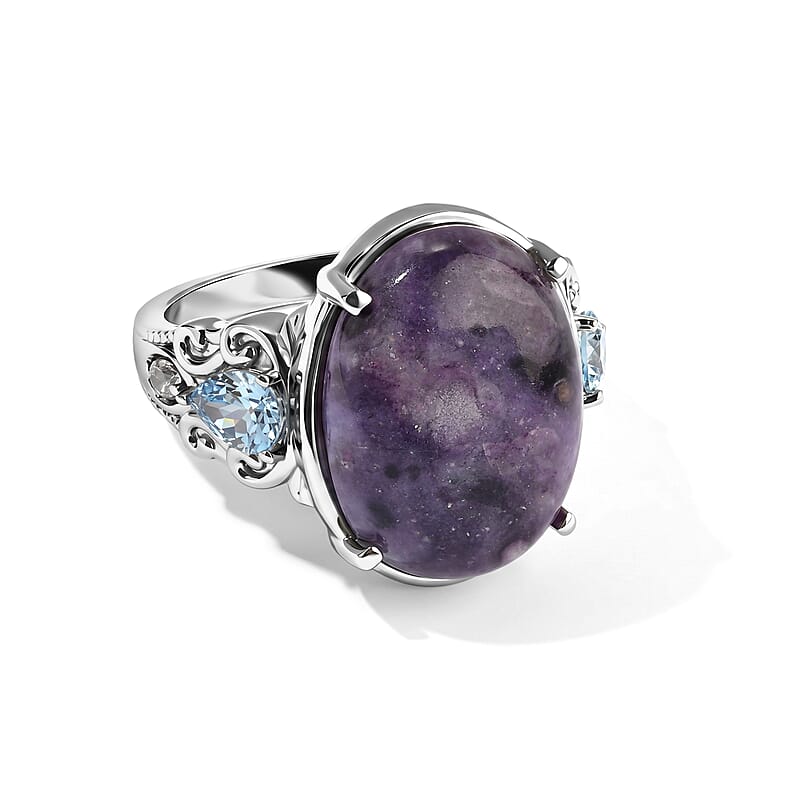 EverTrue Purple Opal (D) and Multi Gemstone 10.40 ctw Ring in Stainless Steel (Size 10.0)