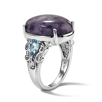 EverTrue Purple Opal (D) and Multi Gemstone 10.40 ctw Ring in Stainless Steel (Size 6.0)