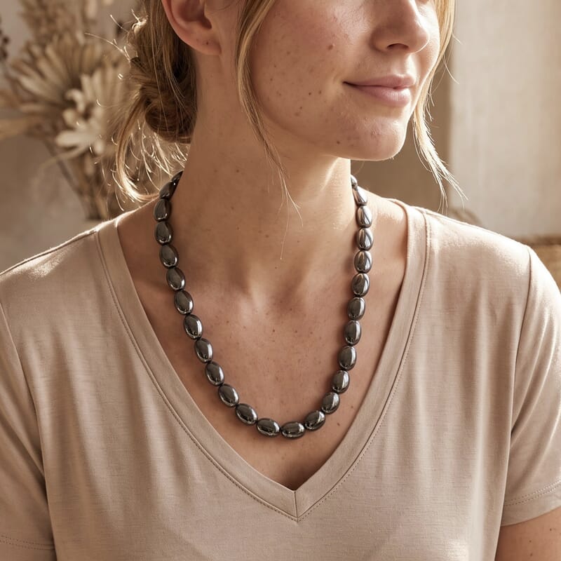 Terahertz 280.00 ctw Oval Beaded Necklace in Stainless Steel (22-24 Inches)