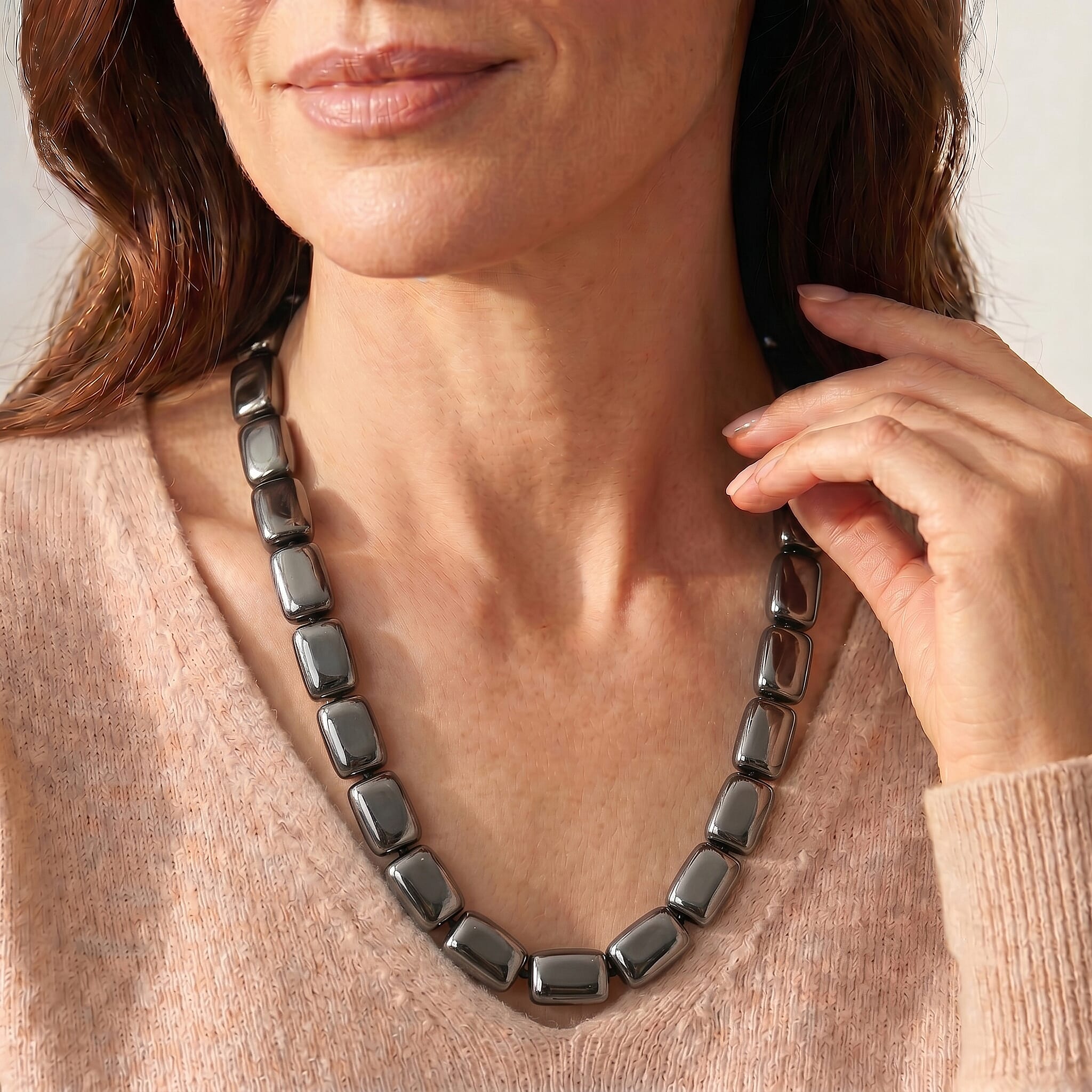 Terahertz 290.00 ctw Cushion Beaded Necklace in Stainless Steel (22-24 Inches)