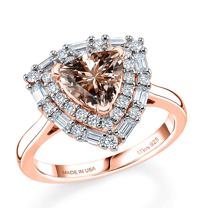 Certified & Appraised D'Joy Premium Marropino Morganite and Moissanite 1.80 ctw Ring in 18K Vermeil Rose Gold Over Sterling Silver (Size 6.0)