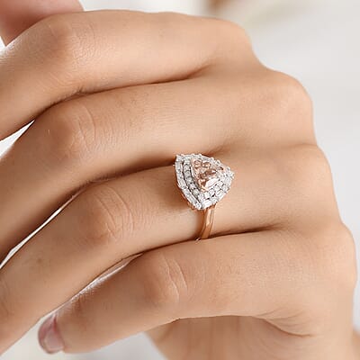 Certified & Appraised D'Joy Premium Marropino Morganite and Moissanite 1.80 ctw Ring in 18K Vermeil Rose Gold Over Sterling Silver (Size 6.0)