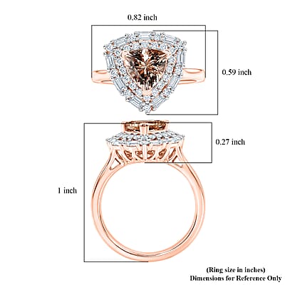 Certified & Appraised D'Joy Premium Marropino Morganite and Moissanite 1.80 ctw Ring in 18K Vermeil Rose Gold Over Sterling Silver (Size 6.0)