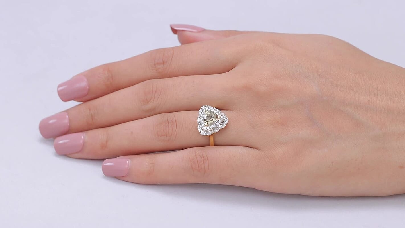 Certified & Appraised D'Joy Premium Marropino Morganite, Moissanite Ring in 18K Vermeil RG Over Sterling Silver (Size 10.0) 1.80 ctw