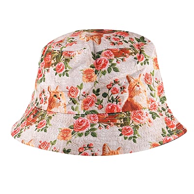 La Marey Yellow Floral and Cat Print Set of Bag and Bucket Hat