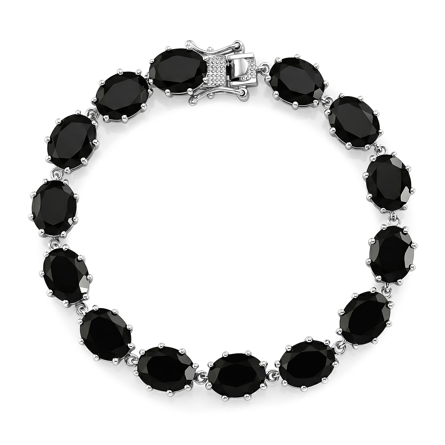 EverTrue Thai Black Spinel 37.50 ctw Midnight Mystique Oval Bracelet in Platinum Bond (6.50 In)