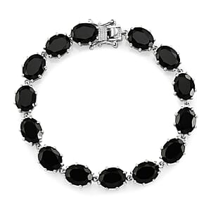 EverTrue Thai Black Spinel 37.50 ctw Midnight Mystique Oval Bracelet in Platinum Bond (6.50 In)