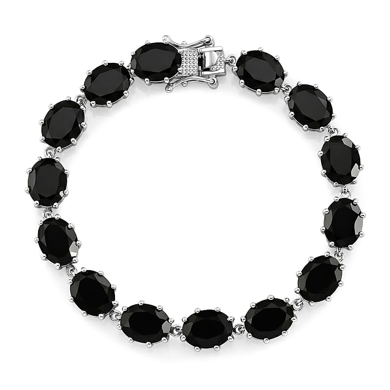 EverTrue Thai Black Spinel 37.50 ctw Midnight Mystique Oval Bracelet in Platinum Bond (6.50 In)