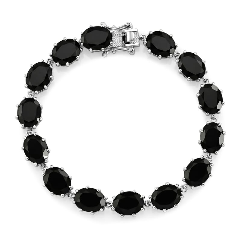 EverTrue Thai Black Spinel 34.30 ctw Midnight Mystique Oval Bracelet in Platinum Bond (7.25 In)