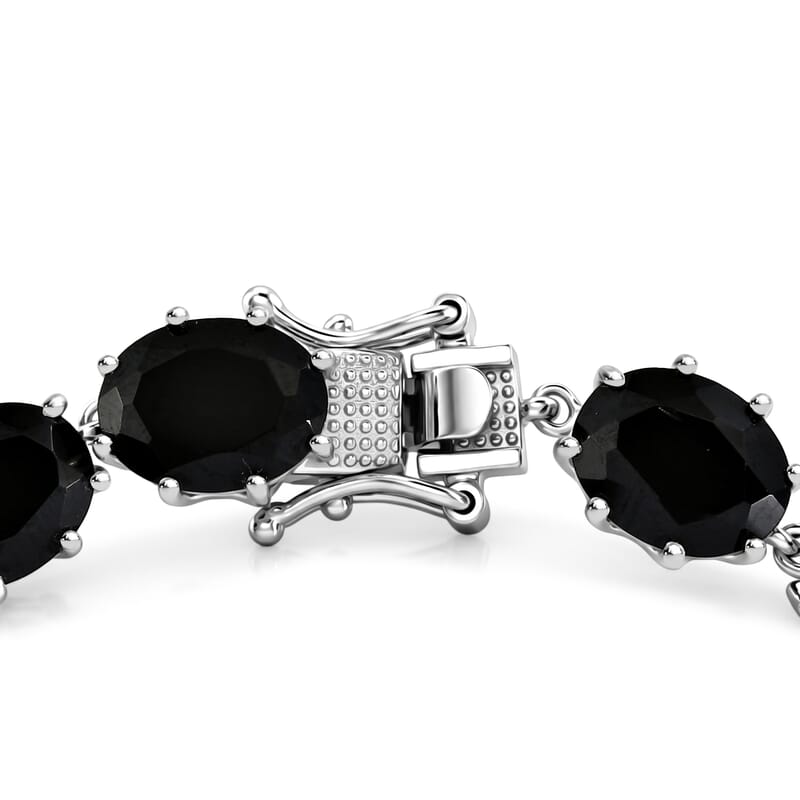 EverTrue Thai Black Spinel 34.30 ctw Midnight Mystique Oval Bracelet in Platinum Bond (7.25 In)