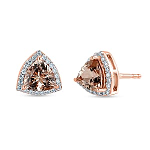 Certified & Appraised D'Joy Premium Marropino Morganite and Moissanite 1.75 ctw Earrings in 18K Vermeil Rose Gold Over Sterling Silver