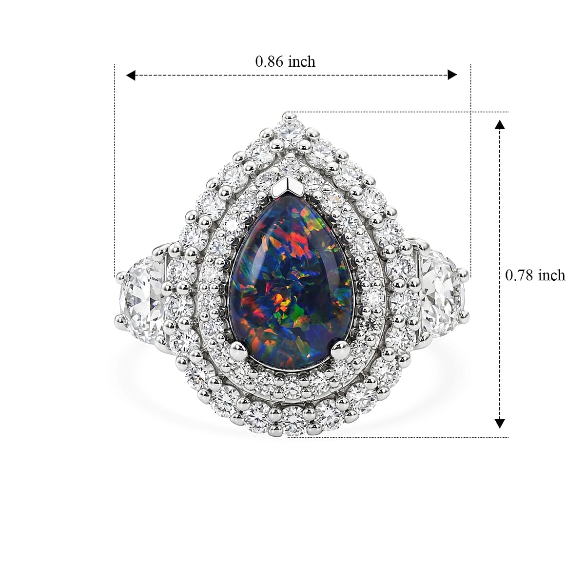 Certified & Appraised D'Joy Premium Australian Opal Triplet and Moissanite 2.40 ctw Ring in Rhodium Over Sterling Silver (Size 10.0) image number 5