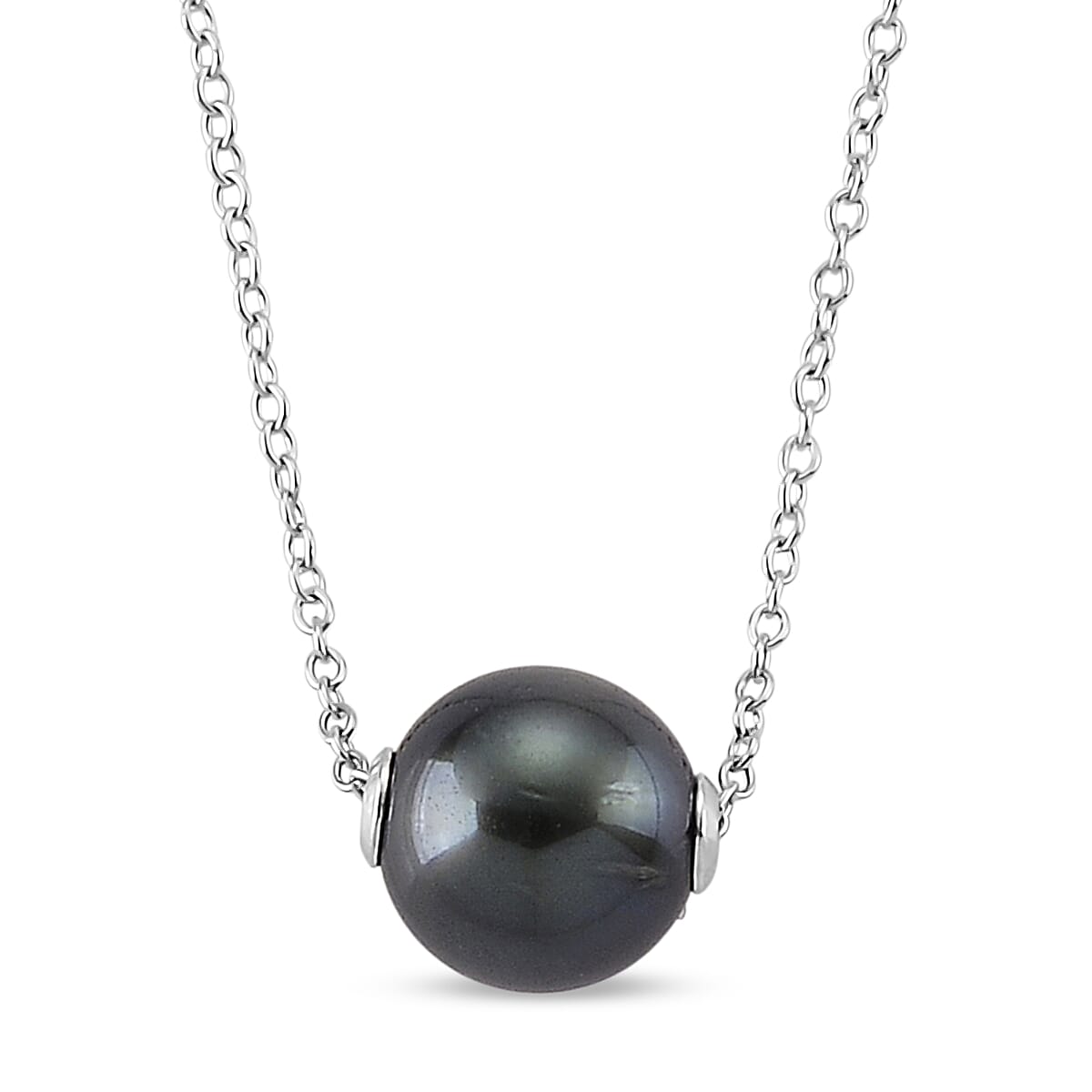 D'Joy Tahitian Pearl Drop Necklace in Rhodium Over Sterling Silver 18-20 Inches