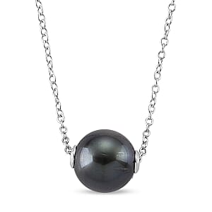D'Joy Tahitian Pearl Drop Necklace in Rhodium Over Sterling Silver 18-20 Inches 