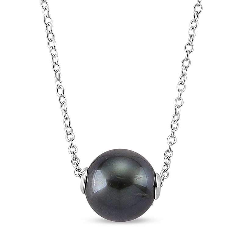 D'Joy Tahitian Pearl Drop Necklace in Rhodium Over Sterling Silver 18-20 Inches