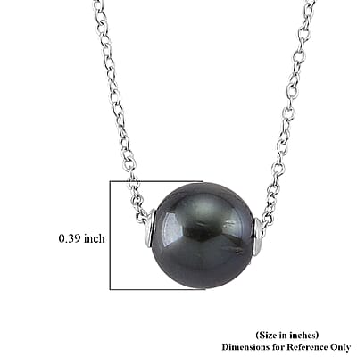 D'Joy Tahitian Pearl Drop Necklace in Rhodium Over Sterling Silver 18-20 Inches