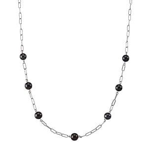 D'Joy Tahitian Pearl Station Necklace in Rhodium Over Sterling Silver 18-20 Inches