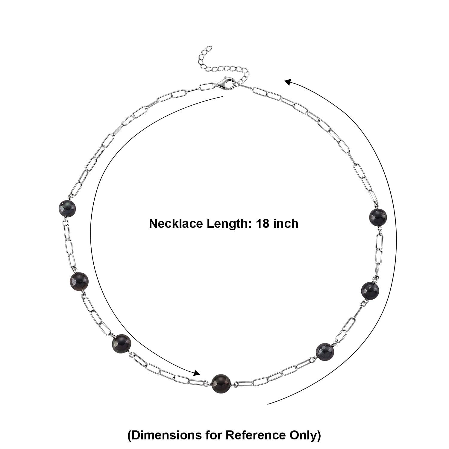 D'Joy Tahitian Pearl Station Necklace in Rhodium Over Sterling Silver 18-20 Inches
