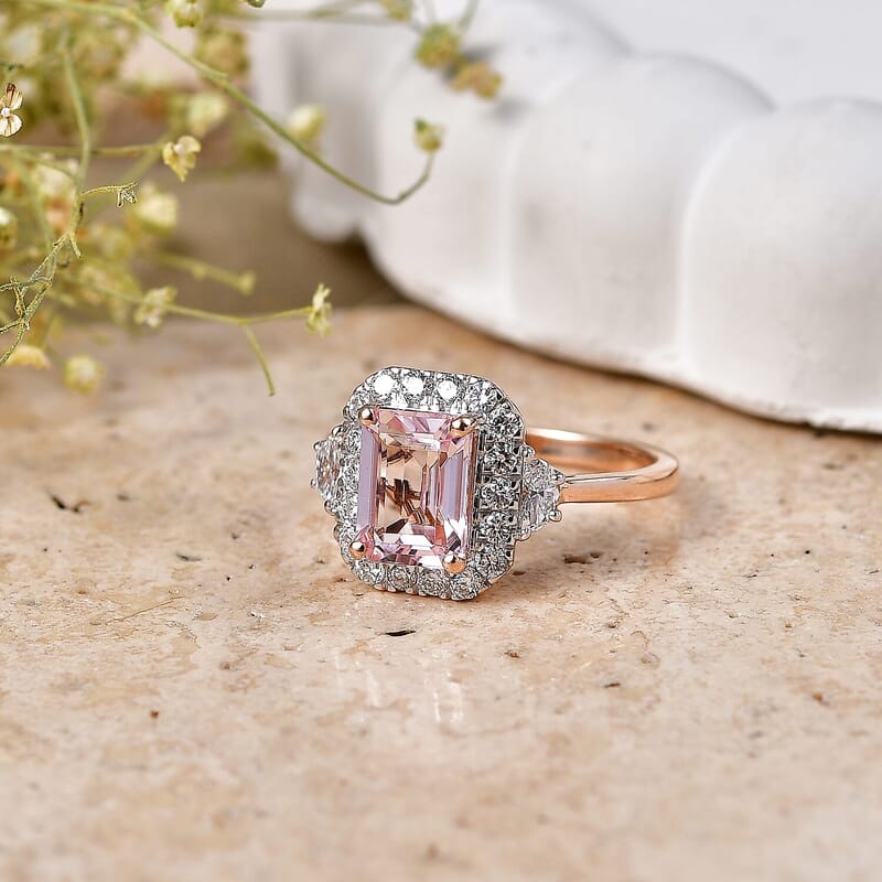 Certified and Appraised AAA Pink Morganite and Luxuriant Lab Grown Diamond G-H SI 2.00 ctw Ring in 10K Rose Gold (Size 5.0)
