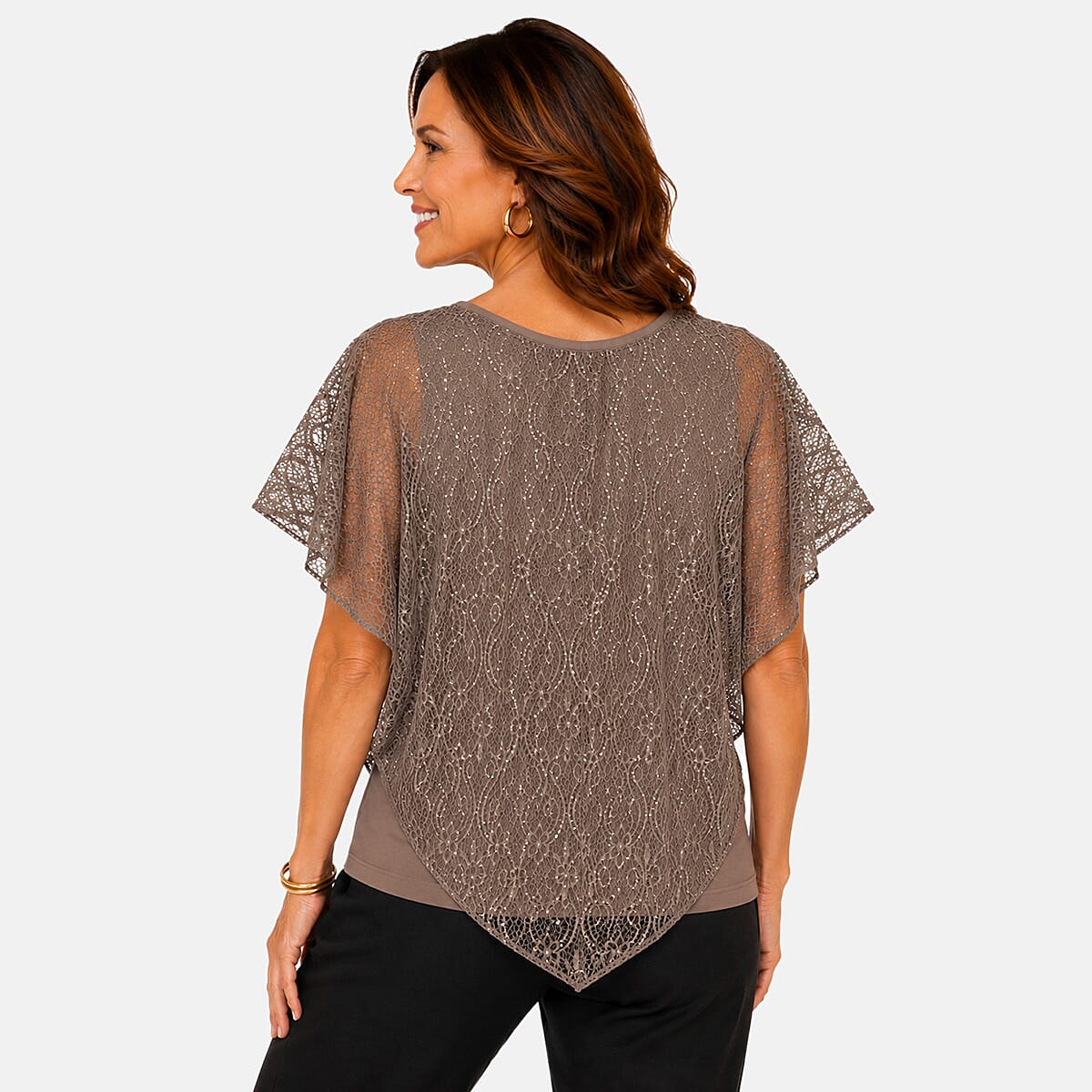 Brittany Black Mocha Lace Capelet Top - 2X