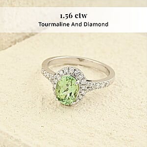 Certified & Appraised Rhapsody 950 Platinum AAAA Arquiana Mint Tourmaline, Diamond (E-F, VS) Ring (Size 10.0) (5.9 g) 1.56 ctw