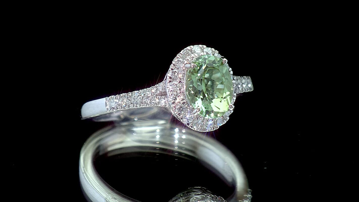 Certified & Appraised Rhapsody 950 Platinum AAAA Arquiana Mint Tourmaline, Diamond (E-F, VS) Ring (Size 10.0) (5.9 g) 1.56 ctw