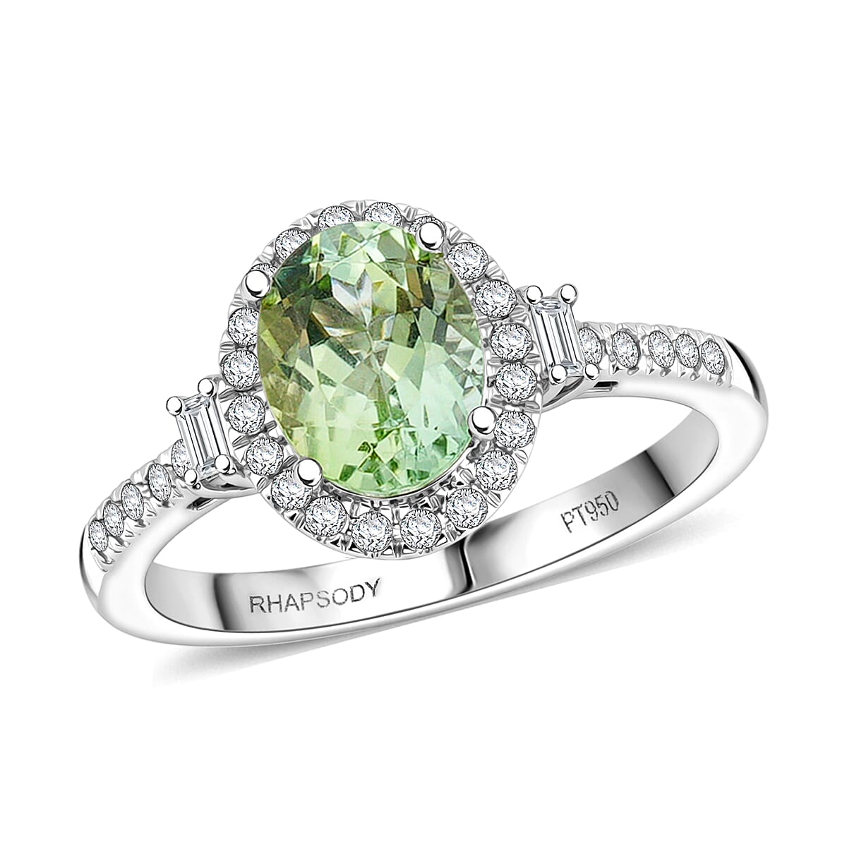 Certified & Appraised Rhapsody AAAA Arquiana Mint Tourmaline and Diamond E-F VS 2.36 ctw Ring in 950 Platinum (Size 8.0) 6.31 Grams